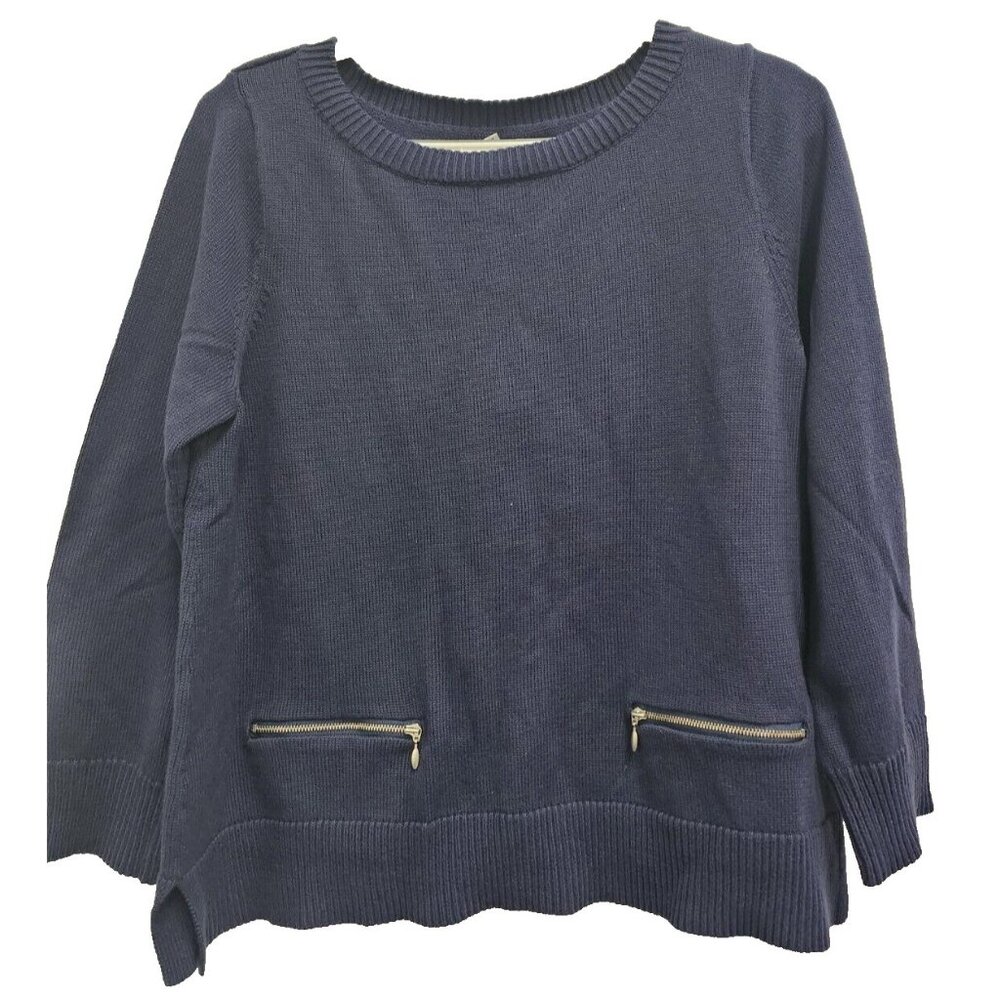 Nautica Womens Sweater Size Large Navy Zipper Pockets Pullover Preppy Minimalist